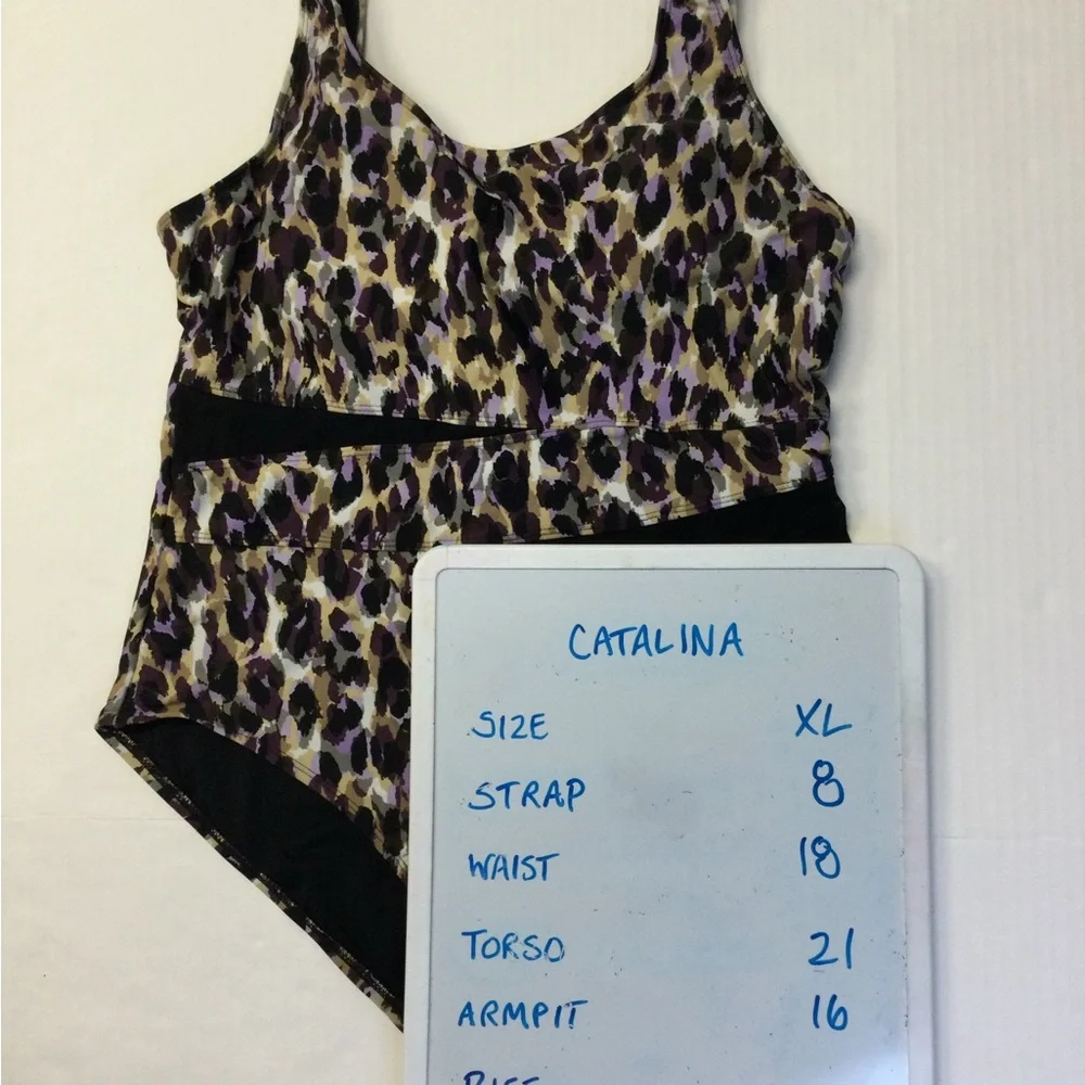 Catalina Leopard Print One-Piece‎ Swimsuit Sz XL 16/18 Nylon Spandex preowned.